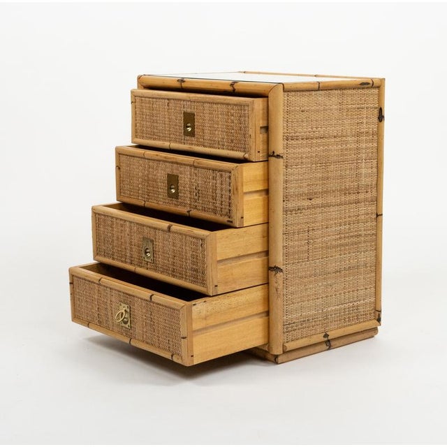 Mid-Century Modern Rattan and Brass Chest of Drawers, Italy, 1970s For Sale - Image 14 of 16