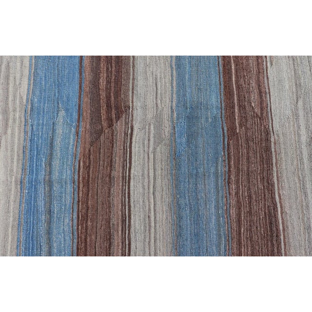 Kilim Rug With Horizontal Stripes in Blue, Brown, and Soft Gray 8'4 X 11'10 For Sale - Image 9 of 13