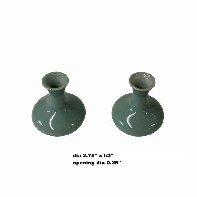 These two Chinese vase containers are made of ceramic, the surface is glazed with wu celadon green color. Dimensions: Dia...