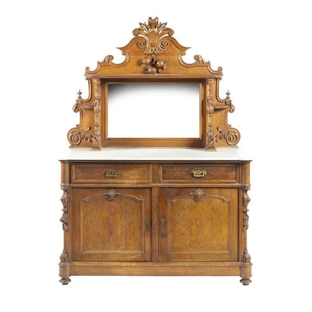 19th Century Henry II Oak and Marble Sideboard with Mirror For Sale - Image 6 of 6