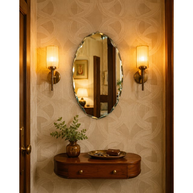Aqua Mid-Century Oval Diamond-Beveled Mirror from Fontana Arte, Italy, 1950s For Sale - Image 8 of 9