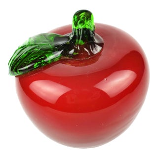 Mid-Century Handmade Red Glass Apple Paperweight Figurine For Sale