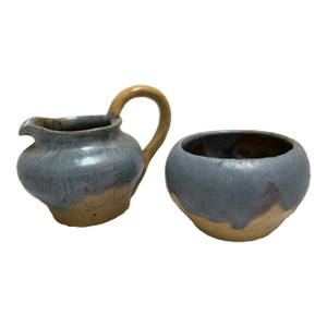 Vintage Handcrafted Artisan Pottery Cream and Sugar Set of Two