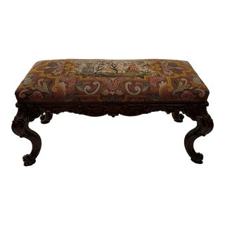 Antique English Georgian Style Mahogany & Needlepoint Bench For Sale