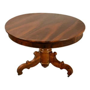 Antique Round Carved French Walnut Pedestal Tripod Dining Center Table 1850