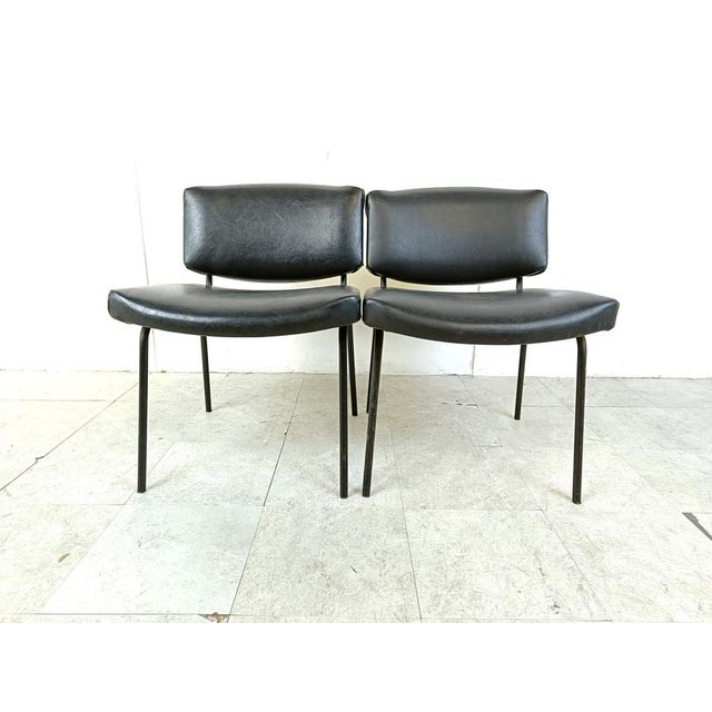 Animal Skin Vintage Conseil Chairs attributed to Pierre Guariche, France, 1950s, Set of 2 For Sale - Image 7 of 9