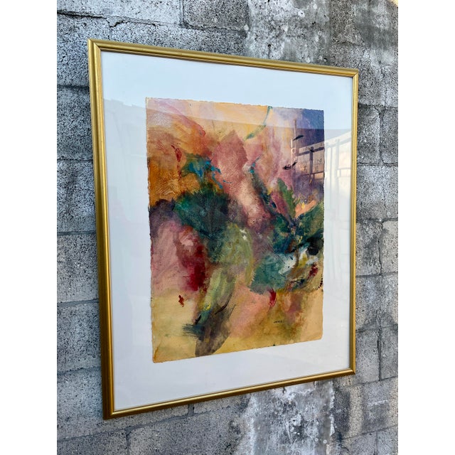 Abstract Abstract Washed Colors Framed Painting Signed by American Artist Lois Perdue. Circa 1990s For Sale - Image 3 of 18