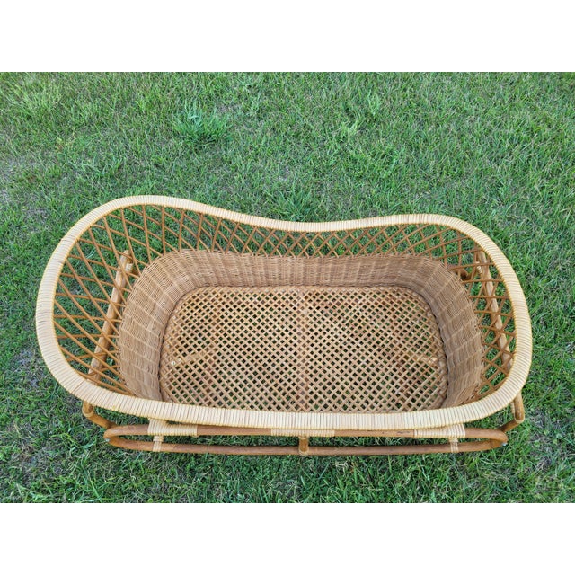 Mid 20th Century Boho Chic Wicker & Rattan Sleigh-Style Rocking Bassinet For Sale - Image 9 of 11
