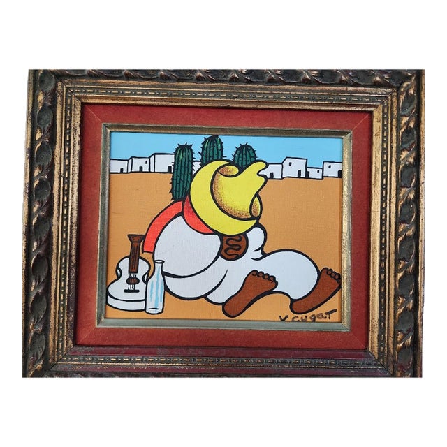 Xavier Cugat Signed Mid‑Century Gouache Painting — Sombrero Figure With Guitar (Framed) For Sale
