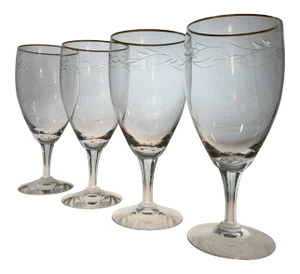Vintage 1960's Crystal Fostoria Golden Song Ice Tea Stems - Set of 4