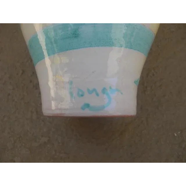 Sky Blue Vintage Painted Ceramic Vase For Sale - Image 8 of 8