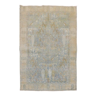 19th Century Light Blue Pictorial Traditional Persian Tabriz Rug - 4'6" x 6'3" For Sale