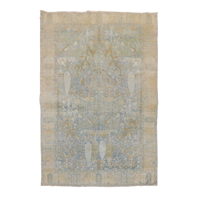 19th Century Light Blue Pictorial Traditional Persian Tabriz Rug - 4'6" x 6'3" For Sale