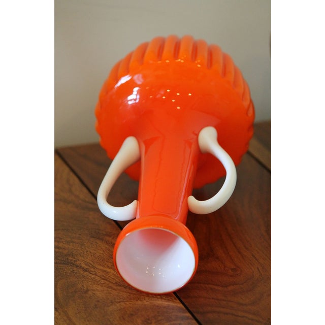 1960s Stunning Vintage Empoli Cased Glass Vase, Applied White Glass Handles For Sale - Image 5 of 11