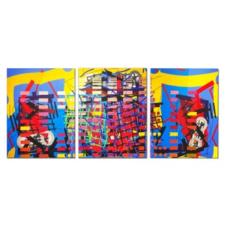 Steven McCallum Triptych 'Centosphere' Contemporary Geometric Oil Paintings - Set of 3 For Sale