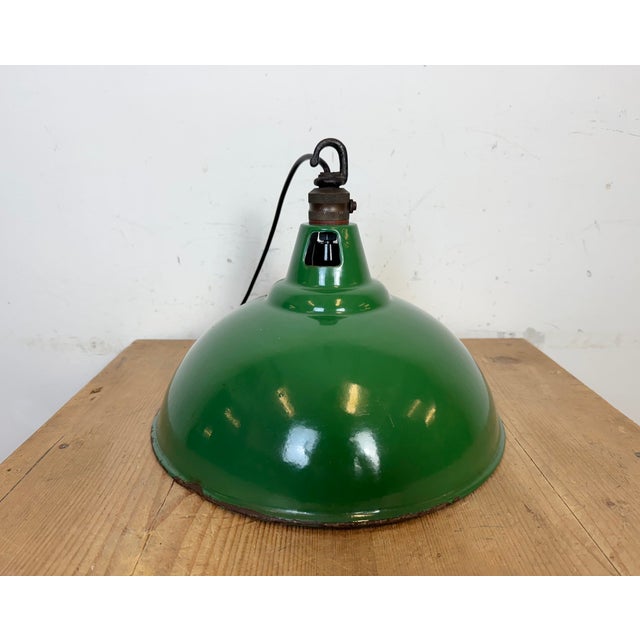 Industrial British Green Enamel Factory Pendant Lamp from Maxlume, 1960s For Sale - Image 12 of 18