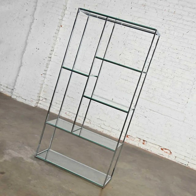 Mid-Century Modern Chrome & Glass Etagere Mondrian Style Shelf Placement For Sale - Image 11 of 13