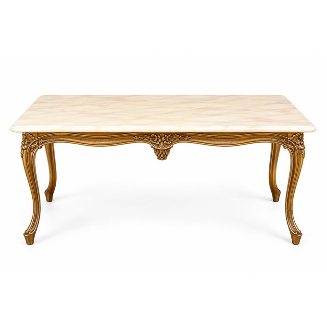 1950s Louis XV Style Coffee Table in Gilt Bronze with Veined Marble Top, 1950s For Sale - Image 5 of 8