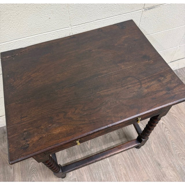 Antique English William and Mary Style Bobbin Oak Side Table Lowboy Table For Sale - Image 9 of 11