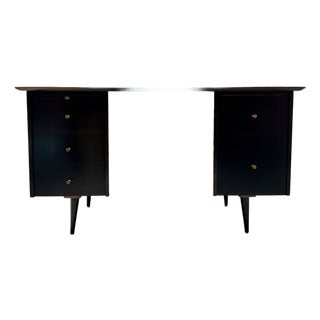 1950s Paul McCobb Planner Group Espresso Maple Desk - French Polish Restoration For Sale