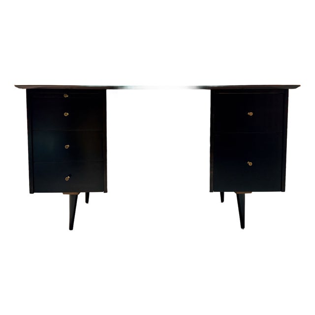 1950s Paul McCobb Planner Group Espresso Maple Desk - French Polish Restoration For Sale