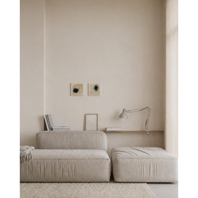 "Untitled" (2026). Set of two artworks by artist Anna Pepe. Mixed media on unprimed cotton canvas, 7.9"x7.9" Abstract...