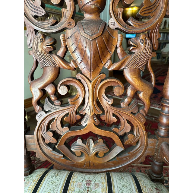 Brown 19thC Victorian Renaissance Revival Carved Walnut Armorial Slipper Chair. For Sale - Image 8 of 11