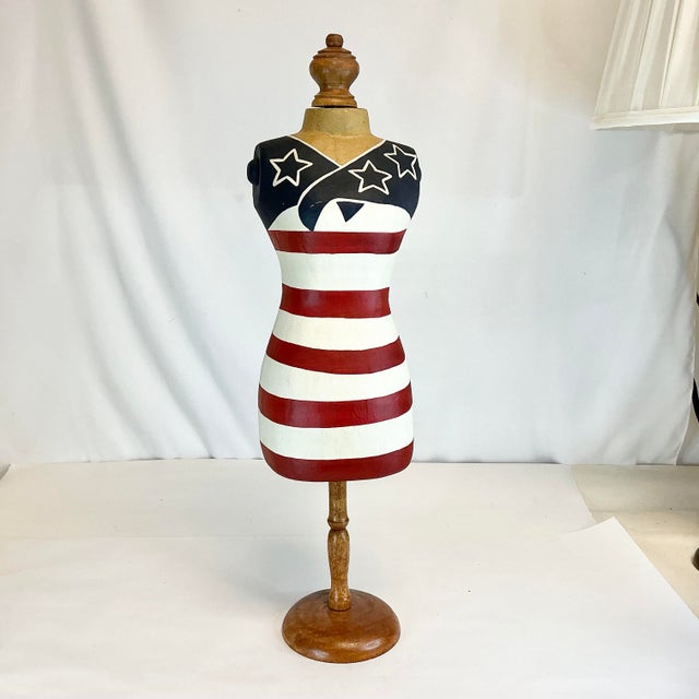 1970s 1980s Vintage Americana Patriotic Flag Paper Mache Dress Form Mannequin Centerpiece Holiday Accent - 4th of July For Sale - Image 5 of 14