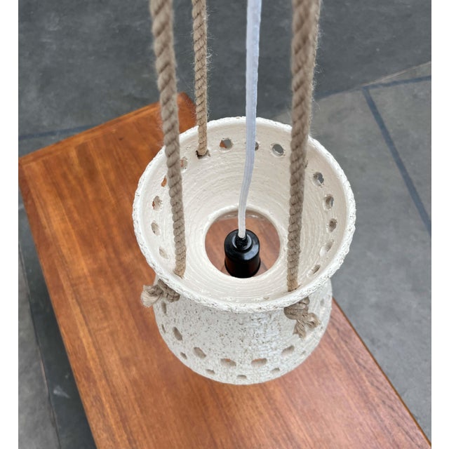 Textile Mid-Century Modern Danish White Studio Pottery Pendant Lamp, 1960s For Sale - Image 7 of 18