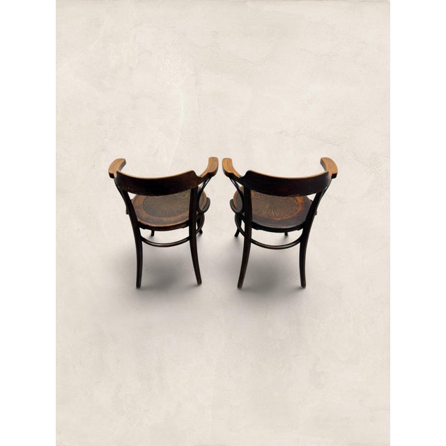 Early 20th Century Antique Pair of English Art Nouveau Bentwood Armchairs For Sale - Image 5 of 10