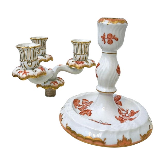Herend Late 20th Century Herend Chinese Bouquet Rust Porcelain Candelabra — Pair For Sale - Image 4 of 11
