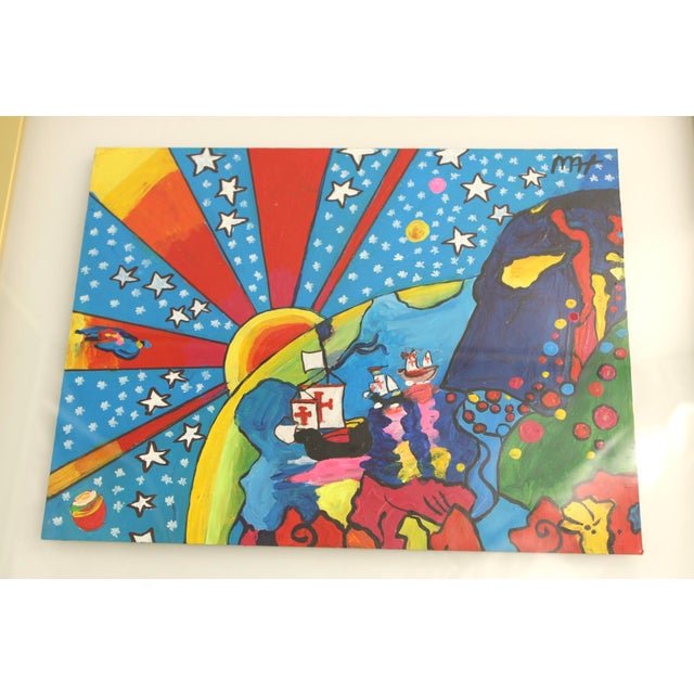 1970s 1970s Original Peter Max Painting Acrylic on Paper, Signed & Stamped in Floating Frame For Sale - Image 5 of 12