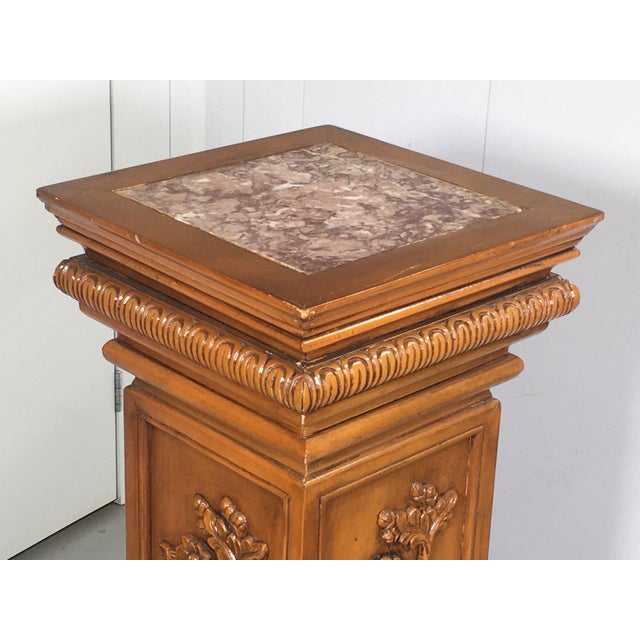 Early 20th Century Vintage Carved Wooden Display Pedestal With Interior Cabinet For Sale - Image 5 of 7