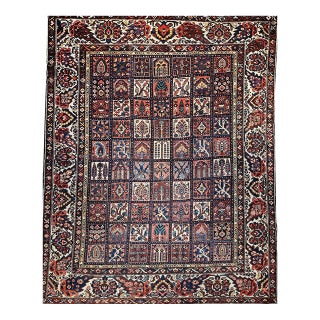 Vintage Oversized Persian Bakhtiari Rug, Hand-Knotted wool, Garden Panel Pattern, Burgundy & Blue, 11x14 For Sale