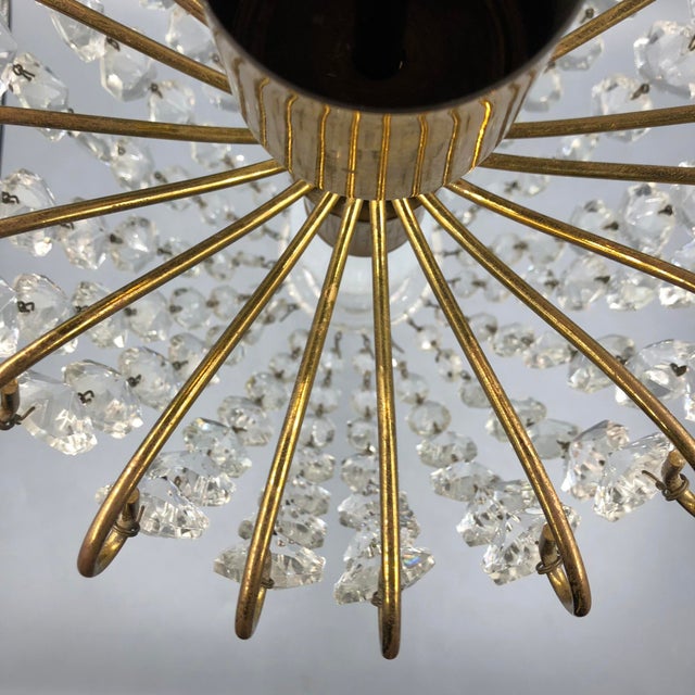 Metal Hollywood Regency Art Deco Basket Chandelier in Brass & Crystal Ceiling Lamp For Sale - Image 7 of 18