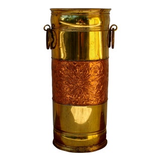Vintage Brass & Copper Umbrella Stand For Sale