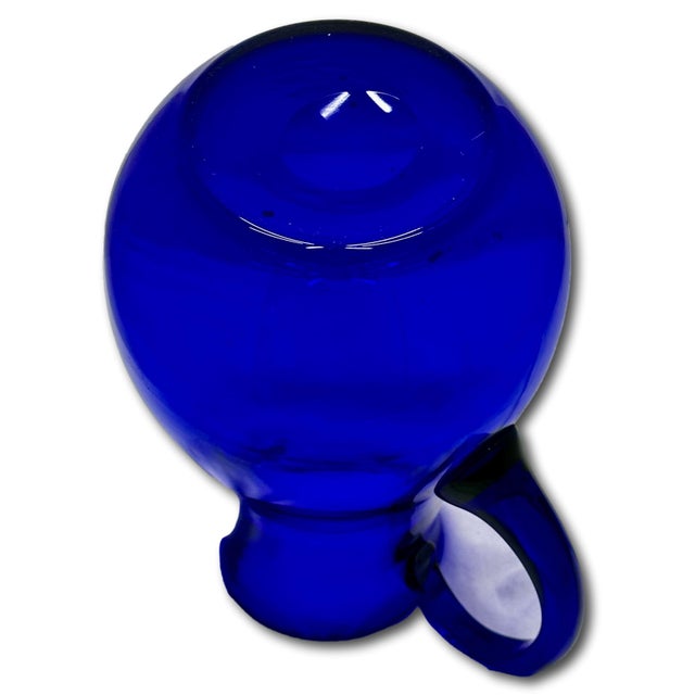 Glass Stunning Vintage Retro Art Deco Deep Cobalt Blue Hand Blown Art Glass Pitcher - Circa Mid 20th Century For Sale - Image 7 of 18