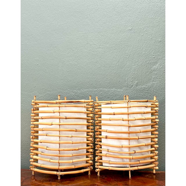 Vintage Stacked Bamboo Lantern Lamps - A Pair For Sale - Image 11 of 12