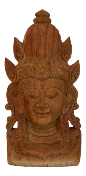 1940s Vintage Fine Carved Teak Mask on Stand Buddha Sculpture