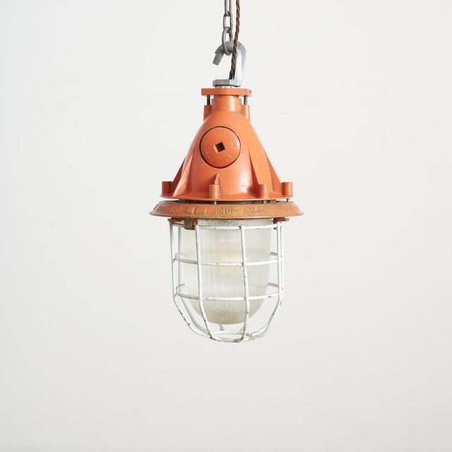 Glass Vintage Industrial Cage Pendant, 1950s For Sale - Image 7 of 7