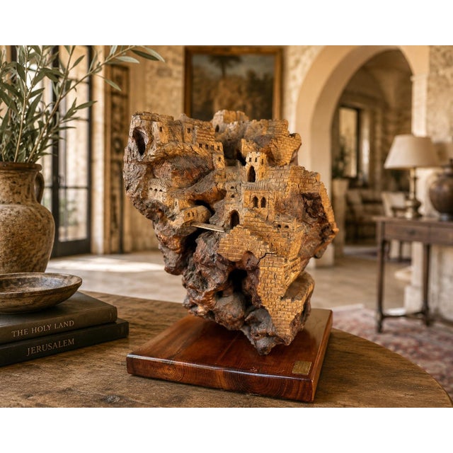 Early 20th Century Exceptional Early 20th Century Olivewood Root Architectural Sculpture of Ancient Jerusalem For Sale - Image 5 of 18