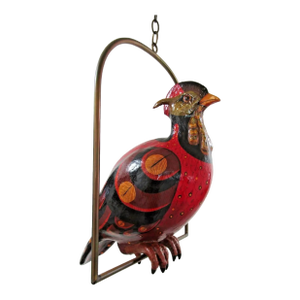 1970s Vintage Sculpture Large Paper Mache Bird on Hanging Brass Perch Attributed to Sergio Bustamante