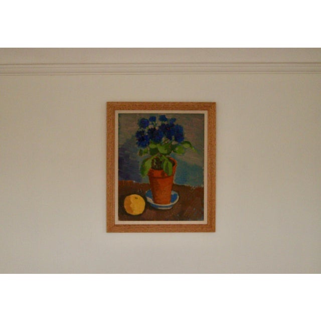 Olax, Blue Flower and Citrus, 1950s, Oil on Panel, Framed For Sale - Image 13 of 15