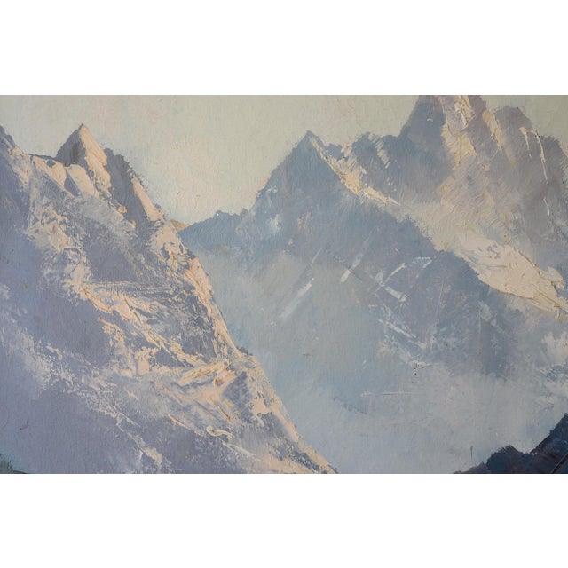 Vintage Snow-Capped Mountains & Lake Landscape Painting For Sale - Image 10 of 14