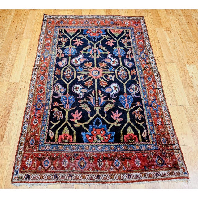 Antique Mahal Sultanabad Rug, Hand-Knotted Wool, Geometric Pattern, 4x7, Navy & Red For Sale - Image 12 of 18
