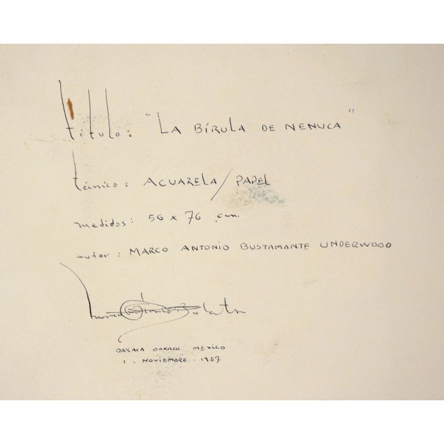 "La Birula De Nenuca" the Bicycle of Nenuca - Original Watercolor Painting by Marco Antonio Bustamante Underwood For Sale - Image 9 of 9