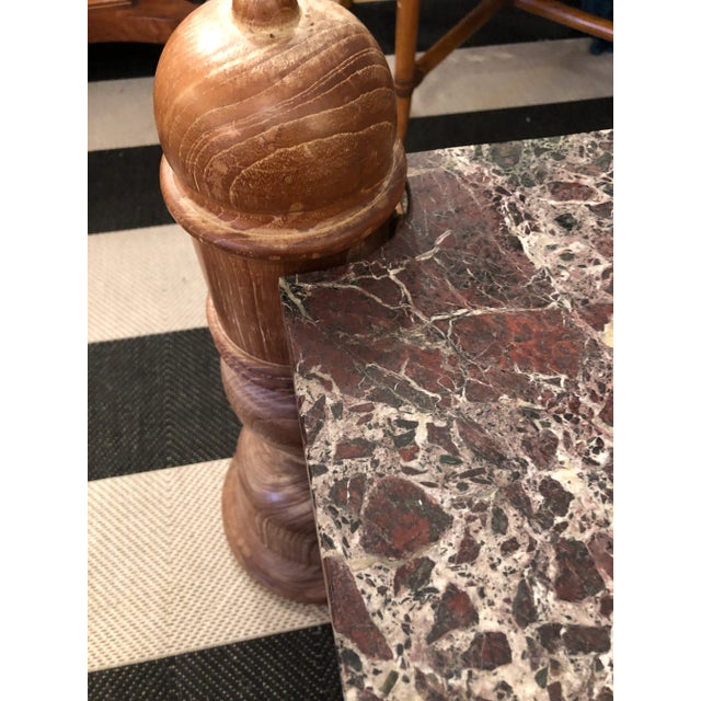 Brown Anglo Indian Square Carved Wood & Marble Top Coffee Table For Sale - Image 8 of 12