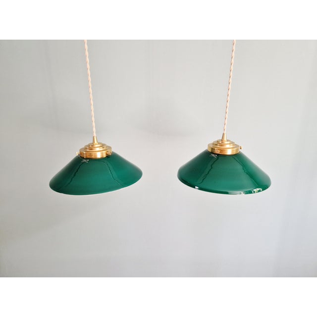 Art Deco Conical Green Opaline Pendant Lights, Set of 2 For Sale - Image 14 of 17
