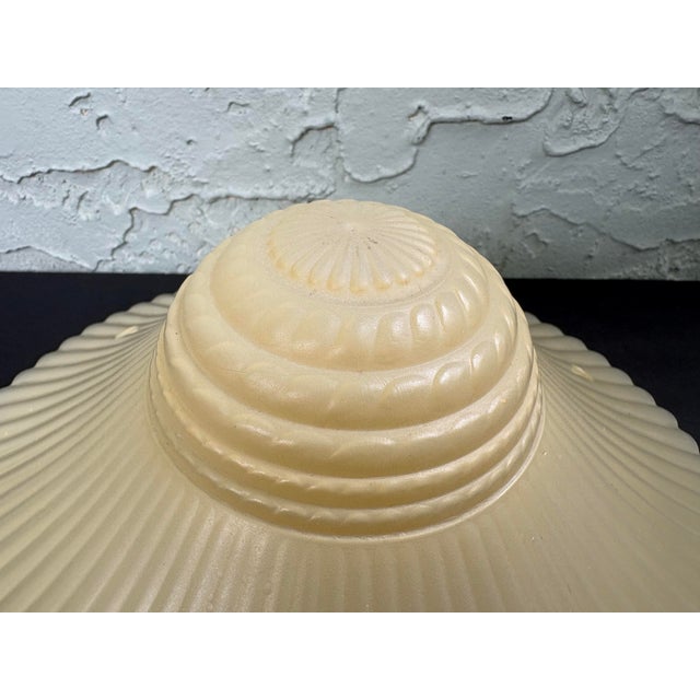 Vintage Art Deco Ivory Opalescent Ribbed Glass Pendant Light Shades, Three-Chain Ceiling Fixture Shades - a Pair For Sale - Image 9 of 12