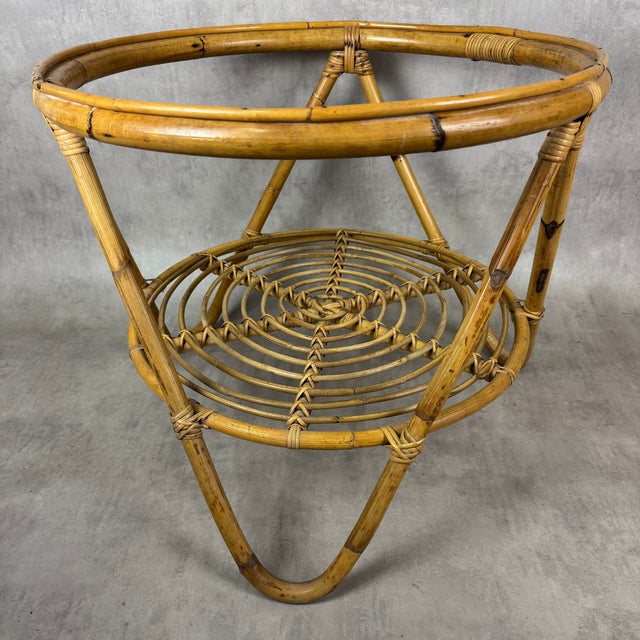 Mid-Century Modern Mid-Century Modern Italian Circular Rattan Coffee Table by Tito Agnoli, 1960s For Sale - Image 3 of 15